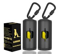 SHAOUMAN Supporto in metallo per sacchetti di cacca per cani Distributore di sacchetti di cacca in alluminio con 3 fibbie per cintura e cavo elastico（Nero,2 supporto 30 sacchetti）