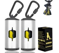 SHAOUMAN Supporto in metallo per sacchetti di cacca per cani Distributore di sacchetti di cacca in alluminio con 3 fibbie per cintura e cavo elastico（Argenteo,2 supporto 30 sacchetti）
