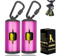 SHAOUMAN Supporto in metallo per sacchetti di cacca per cani Distributore di sacchetti di cacca in alluminio con 3 fibbie per cintura e cavo elastico（colore rosa,2 supporto 30 sacchetti）