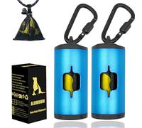 SHAOUMAN Supporto in metallo per sacchetti di cacca per cani Distributore di sacchetti di cacca in alluminio con 3 fibbie per cintura e cavo elastico（Blu,2 supporto 30 sacchetti）