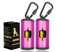SHAOUMAN Supporto in metallo per sacchetti di cacca per cani Distributore di sacchetti di cacca in alluminio con 3 fibbie per cintura e cavo elastico（colore rosa,2 supporto 30 sacchetti）