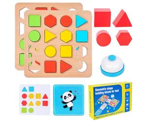 Shape Matching Game Children - Wooden Educational Blocks Toy, Geometry Puzzle Board | Hand Eye Coordination Learning Set with Logical Thinking Development Playset for Preschool Kids Boys Gir
