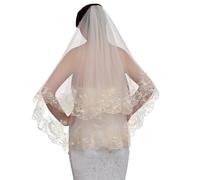 SHAPEPOTY Velo da sposa con applicazioni in pizzo,Velo Halloween Velo da sposa corto a strati, Velo da sposa in morbido tulle con pettine per donne e spose (Colore champagne)