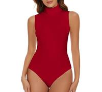 SHAPERIN Body Donna Collo Alto Senza Maniche Aderente Bodysuits Tops Sleeveless Body Suit Mock Neck Jumpsuits Tops Rosso-Senza Maniche L