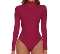 SHAPERIN Body Donna Manica Lunga Collo Alto Aderente Bodysuits Tops Long Sleeve Body Suit Turtle Neck Jumpsuits Tops Viola Rosso-Manica Lunga L
