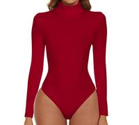 SHAPERIN Body Donna Manica Lunga Collo Alto Aderente Bodysuits Tops Long Sleeve Body Suit Turtle Neck Jumpsuits Tops Rosso-Manica Lunga XL