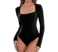 SHAPERIN Body Donna Maniche Lunghe Scollo Quadrato Elegante Bodysuit Top Leotard Long Sleeve Maglietta Intima, Nero, S
