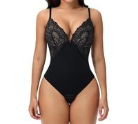 SHAPERIN Body Modellante Donna Pizzo Shapewear Bodysuit Pancia Piatta Faja Body Shaper Sexy Body con Scollo a V Tummy Control Bodysuit Tops, Nero, XL
