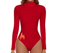 SHAPERIN Body Termico Donna Collo Alto Manica Lunga Aderente Bodysuits Tops Turtle Neck Body Suit Elegante Rosso-Termico M