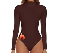 SHAPERIN Body Termico Donna Collo Alto Manica Lunga Aderente Bodysuits Tops Turtle Neck Body Suit Elegante Marrone-Termico S