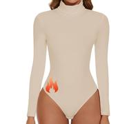 SHAPERIN Body Termico Donna Collo Alto Manica Lunga Aderente Bodysuits Tops Turtle Neck Body Suit Elegante Albicocca-Termico S