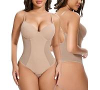 SHAPERIN Donna Body Modellante con Reggiseno Integrato Shapewear Bodysuit Guaina Contenitiva Senza Schienale Body Snellente Beige XL
