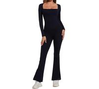 SHAPERIN Donna Tutina Intera Senza Maniche Tuta Canotta Modellante con Scollo Quadrato Shapewear Jumpsuit Tutina Sportivo Rompers Un Pezzo Tutina Aderente Nero-Manica Lunga M