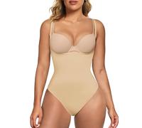 SHAPERX Body Contenitivo Modellante Snellente Shapewear Bodysuit Décolleté Aperto Invisibile Intimo Guaina Contenitiva Tanga, UK-SZ5315-Beige-XXS/XS