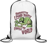 Shapeshifting Lizard People Control The World Funny Conspiracy Gym Sack Casual Drawstring Bag Bianco