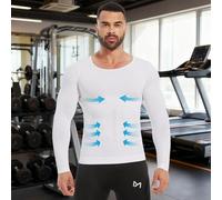 Shapewear - Maglietta a compressione da uomo, a maniche lunghe, dimagrante, per controllo della pancia, per allenamento, colore bianco