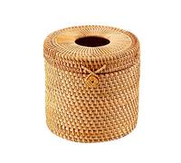SHAPOKY Porta fazzoletti in rattan, copertura in carta igienica, in vimini, coperchio, per riporre rotolo singolo e fazzoletti in