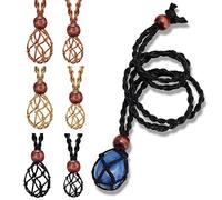 Shappy 6 Pezzi Porta Pietra di Collana a Corda Vuota Supporto Vuoto per Ciondolo in Cristallo di Quarzo Grezzo, Gabbia di Corda (Nero, Marrone, Beige)
