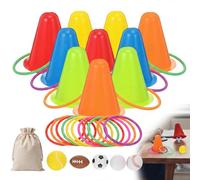 Shappy Set di mini anelli da dito per tavolo - 10 coni, 20 anelli (6,1 e 7,9 cm), 5 mini palline e borsa per il trasporto, gioco da tavolo portatile per ufficio, feste, viaggi, famiglia, giochi al