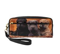 Shar Pei Cucciolo Nero Cani Piccoli Cucciolo Grigio Animali Domestici, Borsa per il trucco Borsa per cosmetici Borsa da viaggio portatile da toilette Astuccio in pelle per donne e ragazze