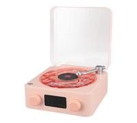 Sharainn Altoparlanti in Stile Record, Altoparlante Bluetooth con Luce Notturna e Display Temporale, 3 in 1 Altoparlante Wireless Stereo Multifunzione per Bagno, Festa, Viaggio, Esterno (PINK)