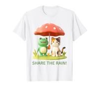 Share The Rain! Frog And Three Hair Cat Rainy Day Friendship Maglietta