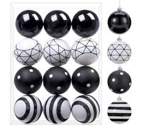 SHareconn 12 palline per albero di Natale, 8 cm, palline in plastica colorata infrangibile, decorazioni per albero di Natale, festività e matrimoni (bianco e nero, 80 mm)