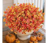 SHareconn 20 Pezzi Fiori Artificiali Margherite - Fiori Finti Resistente ai UV per Esterno/Interno, Steli Realistici Giallo-Arancio con Foglie di Eucalipto