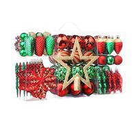 SHareconn 2025 Nuovo set di ornamenti di 106pcs Baubles di Natale, Baubles decorativi di plastica infrangibile per decorazioni dell'albero di Natale, Rosso rubino Verde E Oro