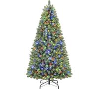 SHareconn 229 cm Albero di Natale con Luci Incorporate Artificiale, di Alta qualità con 470 Luci Bianche Calde e Multicolori, 8 modalità luce, 1264 Punte di Rami, Supporto pieghevole in metallo