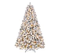 Shareconn 229 cm Preilluminato Albero di Natale Artificiale, Albero di Natale Innevato con Supporto in Metallo Pieghevole, 470 Luci LED Premium, 12 Modalità di Luce, Perfetto per Decorazioni Natalizie