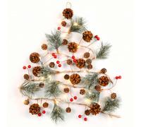 SHareconn 2PCS 6FT Ghirlanda di Natale Artificiale con luci preilluminate, Pigna di Neve e Corda di Bacche Rosse per Manto Scale Camino Decorazioni Natalizie per Interni ed Esterni, Verde