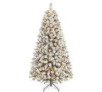 SHareconn Albero di Natale Artificiale 210cm Neve e Luci LED 320 LED Bianco Caldo, 8 Modalità, Pieghevole & Antifiamma