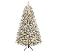 SHareconn Albero di Natale Artificiale 210cm Neve e Luci LED 320 LED Bianco Caldo, 8 Modalità, Pieghevole & Antifiamma