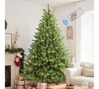 SHareconn Albero di Natale Artificiale 210cm Pre-Illuminato con 400 Luci RGB Multicolore & Telecomando, 1381 Punte dei Rami con Base a Croce in Legno Stabile, Decorazione per le Feste in Casa