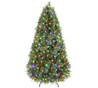 SHareconn Natale 180cm Albero di Natale artificiale incernierato con illuminazione 340 luci bianche calde e multicolori, 1397 punte di rami e supporto in metallo pieghevole, pino frutta decorazione