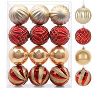 SHareconn Palline decorative per albero di Natale, 12 ct, 80 mm, in plastica colorata infrangibile, per decorazioni per albero di Natale, feste, matrimoni, colore: rosso e oro