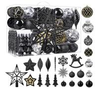SHareconn Set di 100 Palline di Natale Decorazioni, in Plastica Infrangibile, Decorazione per Albero di Natale & Feste Matrimoni, Diverse Forme di Palline con Ganci Inclusi, Nero