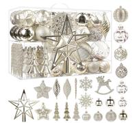 SHareconn Set di 100 Palline di Natale Decorazioni, in Plastica Infrangibile, Decorazione per Albero di Natale & Feste Matrimoni, Diverse Forme di Palline con Ganci Inclusi, Champagne