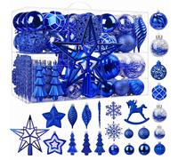 SHareconn Set di 100 Palline di Natale Decorazioni, in Plastica Infrangibile, Decorazione per Albero di Natale & Feste Matrimoni, Diverse Forme di Palline con Ganci Inclusi, Blu
