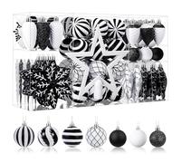 SHareconn, Set di 106 palline natalizie decorative, in plastica infrangibile, per albero di Natale, adatte come decorazioni per festività, matrimoni e feste, con ganci inclusi (nero e bianco)