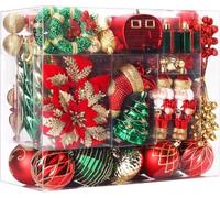 SHareconn Set di 135 Palline di Natale Decorazioni, Infrangibili Ornamenti, Decorazione per Albero di Natale & Feste Matrimoni, Diverse Forme di Palline con corda(Rosso, Verde e Oro)