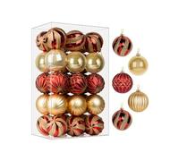 SHareconn Set di 30 palline 60mm per albero di Natale, 60 mm, palline in plastica colorata infrangibile, decorazioni per albero di Natale, festività e matrimoni,Oro & Rosso