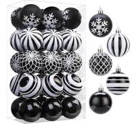 SHareconn Set di 30 palline 60mm per albero di Natale, 60 mm, palline in plastica colorata infrangibile, decorazioni per albero di Natale, festività e matrimoni,Bianco & Nero
