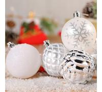 SHareconn Set di 30 palline per albero di Natale, 6 cm, palline in plastica colorata infrangibile, decorazioni per albero di Natale, festività e matrimoni (Argento & Bianco, 60 mm)