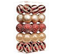 SHareconn Set di 30 palline per albero di Natale, 6 cm, palline in plastica colorata infrangibile, decorazioni per albero di Natale, festività e matrimoni (rosso e oro, 60 mm)