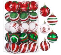 SHareconn Set di 30 palline per albero di Natale, 6 cm, palline in plastica colorata infrangibile, decorazioni per albero di Natale, festività e matrimoni (rosso & verde, 60 mm)