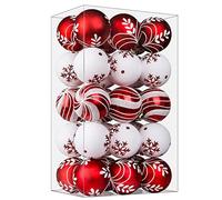 SHareconn Set di 30 palline per albero di Natale, 6 cm, palline in plastica colorata infrangibile, decorazioni per albero di Natale, festività e matrimoni (rosso e bianco, 60 mm)