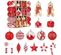 SHareconn Set di 65 Palline di Natale Decorazioni, in Plastica Infrangibile, Decorazione per Albero di Natale & Feste Matrimoni, Diverse Forme di Palline con corda, Rosso e Bianco