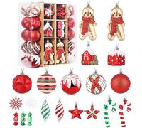 SHareconn Set di 65 Palline di Natale Decorazioni, in Plastica Infrangibile, Decorazione per Albero di Natale & Feste Matrimoni, Diverse Forme di Palline con corda, Rosso & Verde & Bianco